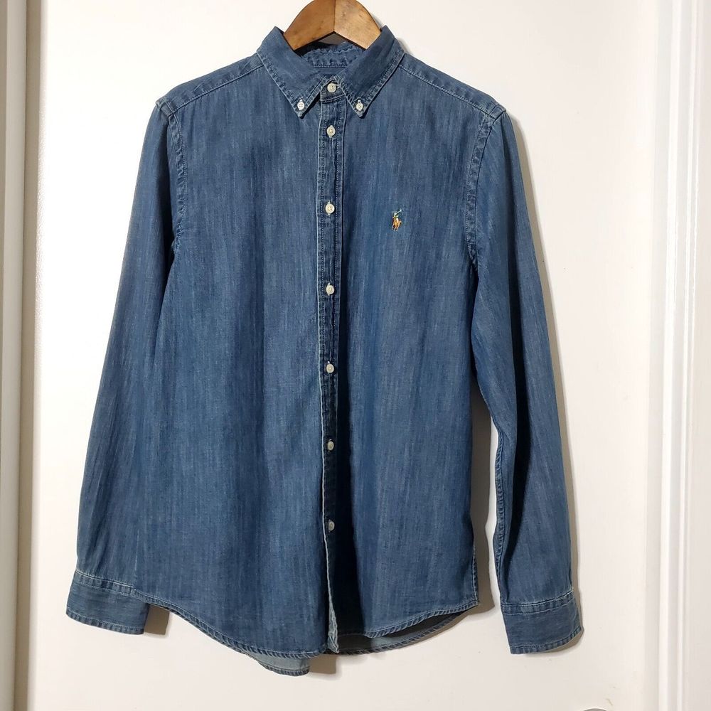 Ralph Lauren Boys Blue Denim Button Down Shirt Size XL
